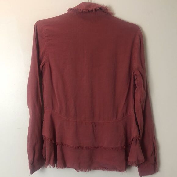 Anthropologie Cloth & Stone Pink Red Tiered Fringe Button Down Top Size XS / Ext - Picture 2 of 14